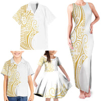 Polynesia White Sunday Family Matching Tank Maxi Dress and Hawaiian Shirt Plumeria Polynesian Tribal Gold Color LT14 - Polynesian Pride