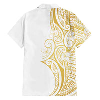 Polynesia White Sunday Family Matching Tank Maxi Dress and Hawaiian Shirt Plumeria Polynesian Tribal Gold Color LT14 - Polynesian Pride