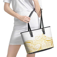 Polynesia White Sunday Leather Tote Bag Plumeria Polynesian Tribal Gold Color LT14 - Polynesian Pride