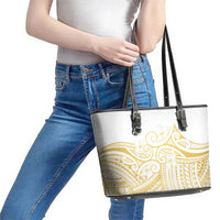 Polynesia White Sunday Leather Tote Bag Plumeria Polynesian Tribal Gold Color LT14 - Polynesian Pride