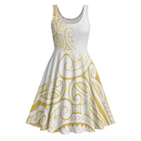 Polynesia White Sunday Midi Dress Plumeria Polynesian Tribal Gold Color LT14 White - Polynesian Pride