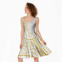 Polynesia White Sunday Midi Dress Plumeria Polynesian Tribal Gold Color LT14 - Polynesian Pride