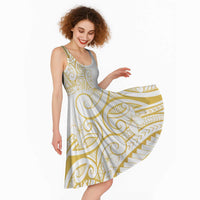 Polynesia White Sunday Midi Dress Plumeria Polynesian Tribal Gold Color LT14 - Polynesian Pride