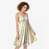 Polynesia White Sunday Midi Dress Plumeria Polynesian Tribal Gold Color LT14 - Polynesian Pride