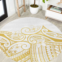 Polynesia White Sunday Round Carpet Plumeria Polynesian Tribal Gold Color LT14 White - Polynesian Pride