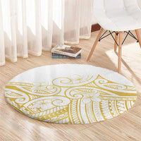 Polynesia White Sunday Round Carpet Plumeria Polynesian Tribal Gold Color LT14 - Polynesian Pride