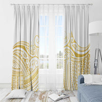 Polynesia White Sunday Window Curtain Plumeria Polynesian Tribal Gold Color LT14 - Polynesian Pride