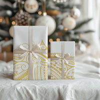 Polynesia White Sunday Wrapping Paper Plumeria Polynesian Tribal Gold Color - Polynesian Pride