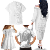 Polynesia White Sunday Family Matching Off The Shoulder Long Sleeve Dress and Hawaiian Shirt Plumeria Polynesian Tribal Grey Color LT14 - Polynesian Pride