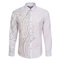 Polynesia White Sunday Family Matching Puletasi and Hawaiian Shirt Plumeria Polynesian Tribal Grey Color LT14 Dad's Shirt - Long Sleeve White - Polynesian Pride