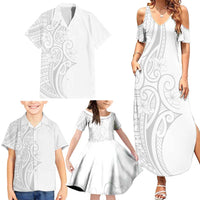Polynesia White Sunday Family Matching Summer Maxi Dress and Hawaiian Shirt Plumeria Polynesian Tribal Grey Color LT14 - Polynesian Pride