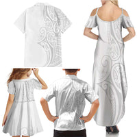 Polynesia White Sunday Family Matching Summer Maxi Dress and Hawaiian Shirt Plumeria Polynesian Tribal Grey Color LT14 - Polynesian Pride