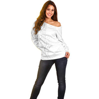 Polynesia White Sunday Off Shoulder Sweater Plumeria Polynesian Tribal Grey Color - Polynesian Pride