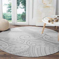 Polynesia White Sunday Round Carpet Plumeria Polynesian Tribal Grey Color - Polynesian Pride