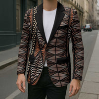 Malo e lelei Tonga Blazer Tongan Ngatu Vintage Brown LT14 - Polynesian Pride