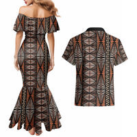 Malo e lelei Tonga Couples Matching Mermaid Dress and Hawaiian Shirt Tongan Ngatu Vintage Brown - Polynesian Pride