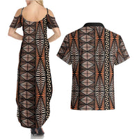 Malo e lelei Tonga Couples Matching Summer Maxi Dress and Hawaiian Shirt Tongan Ngatu Vintage Brown - Polynesian Pride