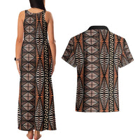 Malo e lelei Tonga Couples Matching Tank Maxi Dress and Hawaiian Shirt Tongan Ngatu Vintage Brown - Polynesian Pride