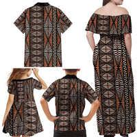 Malo e lelei Tonga Family Matching Off Shoulder Maxi Dress and Hawaiian Shirt Tongan Ngatu Vintage Brown LT14 - Polynesian Pride