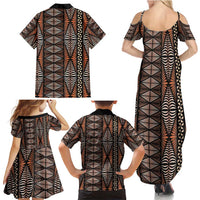Malo e lelei Tonga Family Matching Summer Maxi Dress and Hawaiian Shirt Tongan Ngatu Vintage Brown LT14 - Polynesian Pride