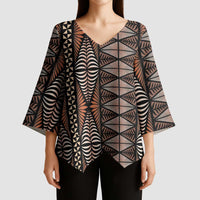Malo e lelei Tonga Kimono Sleeve Blouse Tongan Ngatu Vintage Brown LT14 - Polynesian Pride