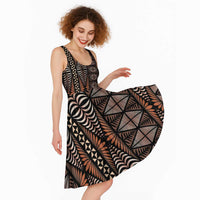 Malo e lelei Tonga Midi Dress Tongan Ngatu Vintage Brown LT14 - Polynesian Pride