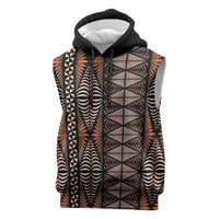 Malo e lelei Tonga Sleeveless Hoodie Tongan Ngatu Vintage Brown LT14 Brown - Polynesian Pride