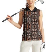 Malo e lelei Tonga Women Sleeveless Polo Shirt Tongan Ngatu Vintage Brown - Polynesian Pride