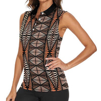 Malo e lelei Tonga Women Sleeveless Polo Shirt Tongan Ngatu Vintage Brown - Polynesian Pride