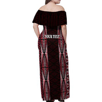 Tonga Rugby Personalised Family Matching Off Shoulder Maxi Dress and Hawaiian Shirt 2025 Mate Maa Tonga Ngatu Motif LT14 - Polynesian Pride