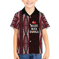 Tonga Rugby Personalised Family Matching Off Shoulder Maxi Dress and Hawaiian Shirt 2025 Mate Maa Tonga Ngatu Motif LT14 Son's Shirt Red - Polynesian Pride