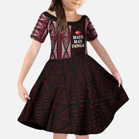 Tonga Rugby Personalised Family Matching Short Sleeve Bodycon Dress and Hawaiian Shirt 2025 Mate Maa Tonga Ngatu Motif LT14 Daughter's Dress Red - Polynesian Pride