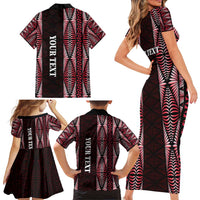 Tonga Rugby Personalised Family Matching Short Sleeve Bodycon Dress and Hawaiian Shirt 2025 Mate Maa Tonga Ngatu Motif LT14 - Polynesian Pride