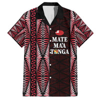 Tonga Rugby Personalised Family Matching Tank Maxi Dress and Hawaiian Shirt 2025 Mate Maa Tonga Ngatu Motif LT14 Dad's Shirt - Short Sleeve Red - Polynesian Pride