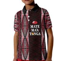 Tonga Rugby Personalised Kid Polo Shirt 2025 Mate Maa Tonga Ngatu Motif LT14 Kid Red - Polynesian Pride