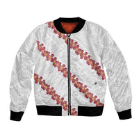 White Sunday Tonga Fakame Bomber Jacket Tongan Ngatu Heilala Lei LT14 Unisex White - Polynesian Pride