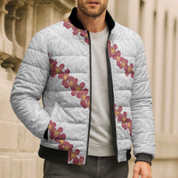 White Sunday Tonga Fakame Bomber Puffer Jacket Tongan Ngatu Heilala Lei LT14 - Polynesian Pride