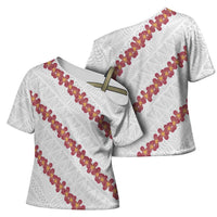 White Sunday Tonga Fakame Cross Shoulder Shirt Tongan Ngatu Heilala Lei LT14 - Polynesian Pride