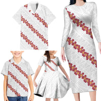 White Sunday Tonga Fakame Family Matching Long Sleeve Bodycon Dress and Hawaiian Shirt Tongan Ngatu Heilala Lei LT14 - Polynesian Pride