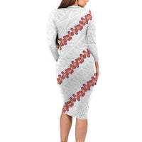 White Sunday Tonga Fakame Family Matching Long Sleeve Bodycon Dress and Hawaiian Shirt Tongan Ngatu Heilala Lei LT14 - Polynesian Pride