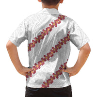 White Sunday Tonga Fakame Family Matching Off The Shoulder Long Sleeve Dress and Hawaiian Shirt Tongan Ngatu Heilala Lei LT14 - Polynesian Pride