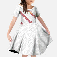 White Sunday Tonga Fakame Family Matching Off The Shoulder Long Sleeve Dress and Hawaiian Shirt Tongan Ngatu Heilala Lei LT14 Daughter's Dress White - Polynesian Pride