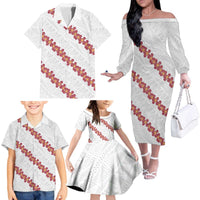 White Sunday Tonga Fakame Family Matching Off The Shoulder Long Sleeve Dress and Hawaiian Shirt Tongan Ngatu Heilala Lei LT14 - Polynesian Pride