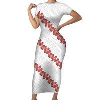 White Sunday Tonga Fakame Family Matching Short Sleeve Bodycon Dress and Hawaiian Shirt Tongan Ngatu Heilala Lei LT14 Mom's Dress White - Polynesian Pride
