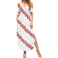 White Sunday Tonga Fakame Family Matching Summer Maxi Dress and Hawaiian Shirt Tongan Ngatu Heilala Lei LT14 Mom's Dress White - Polynesian Pride
