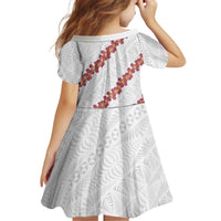 White Sunday Tonga Fakame Kid Short Sleeve Dress Tongan Ngatu Heilala Lei - Polynesian Pride