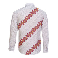 White Sunday Tonga Fakame Long Sleeve Button Shirt Tongan Ngatu Heilala Lei LT14 - Polynesian Pride