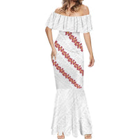 White Sunday Tonga Fakame Mermaid Dress Tongan Ngatu Heilala Lei LT14 - Polynesian Pride