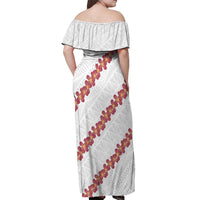 White Sunday Tonga Fakame Off Shoulder Maxi Dress Tongan Ngatu Heilala Lei LT14 - Polynesian Pride
