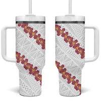 White Sunday Tonga Fakame Tumbler With Handle Tongan Ngatu Heilala Lei LT14 One Size: 40 oz White - Polynesian Pride